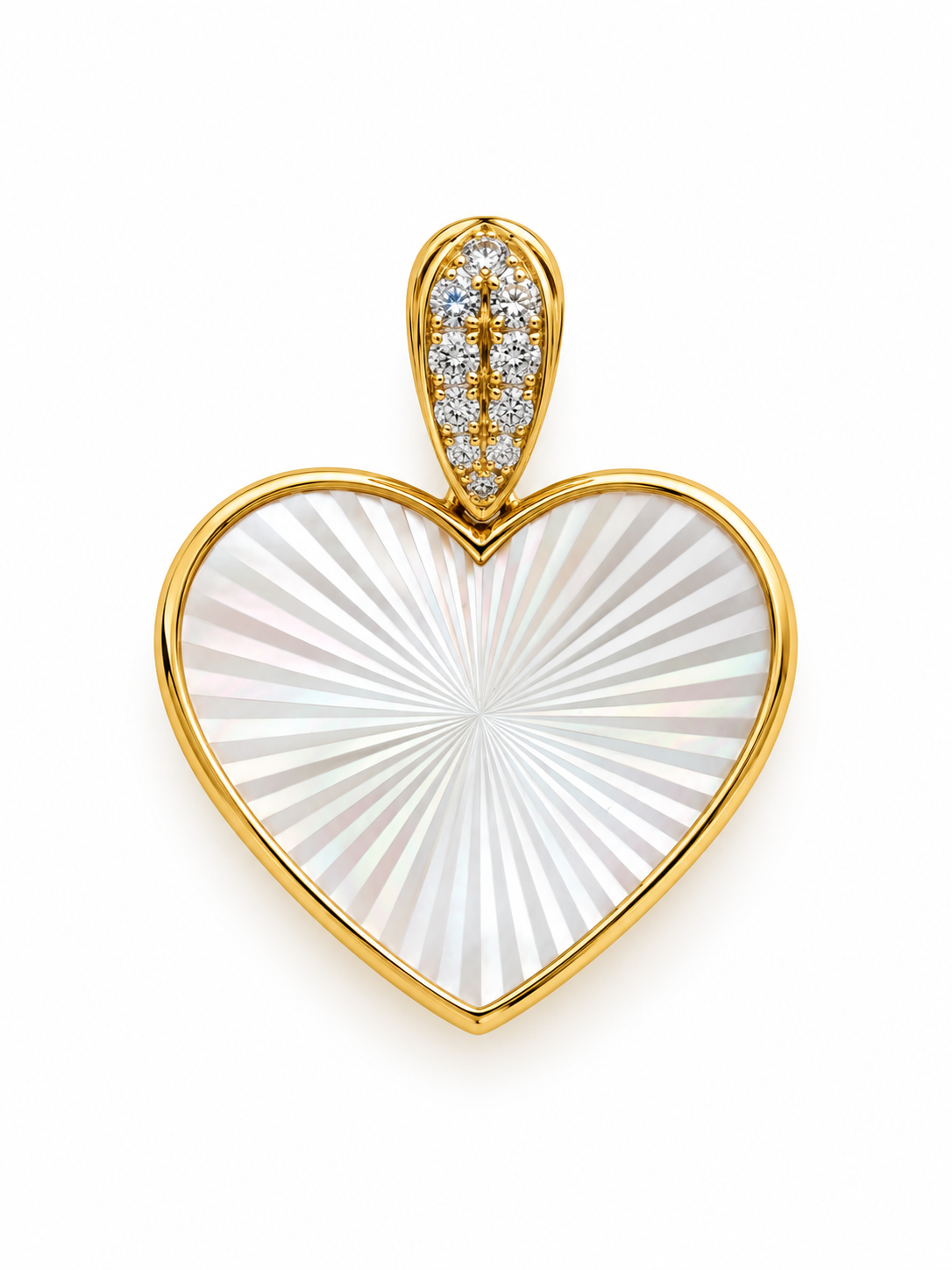 18K Yellow Gold Mother-of-Pearl Sunburst Heart Pendant