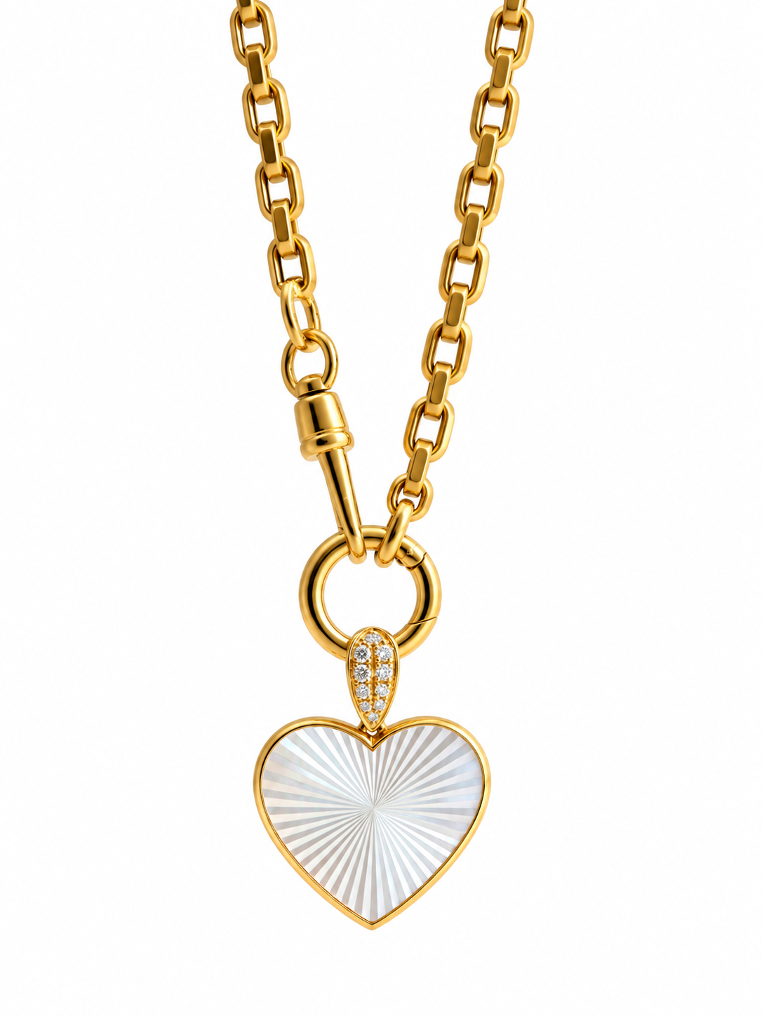 18K Yellow Gold Mother-of-Pearl Sunburst Heart Pendant