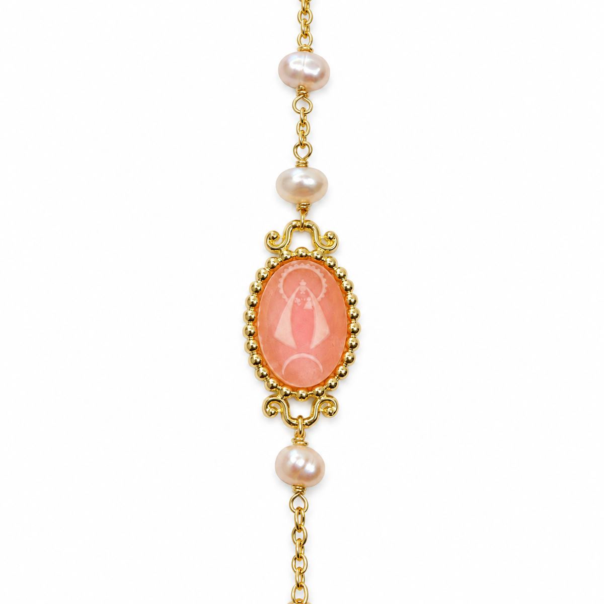 PINK Caridad del Cobre Virgencita Bracelet with Pearls & Agate