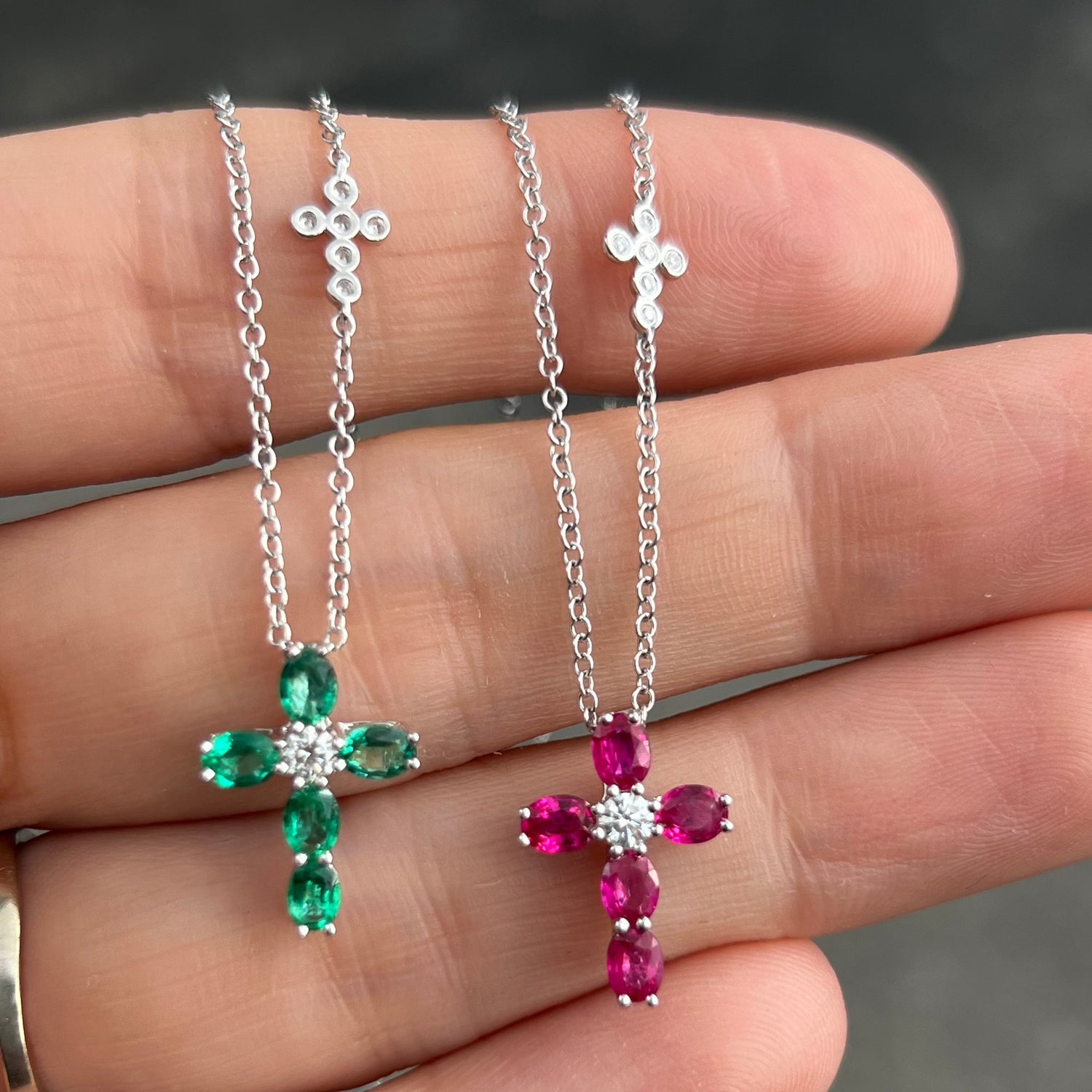 Emerald Cross 18K White Gold