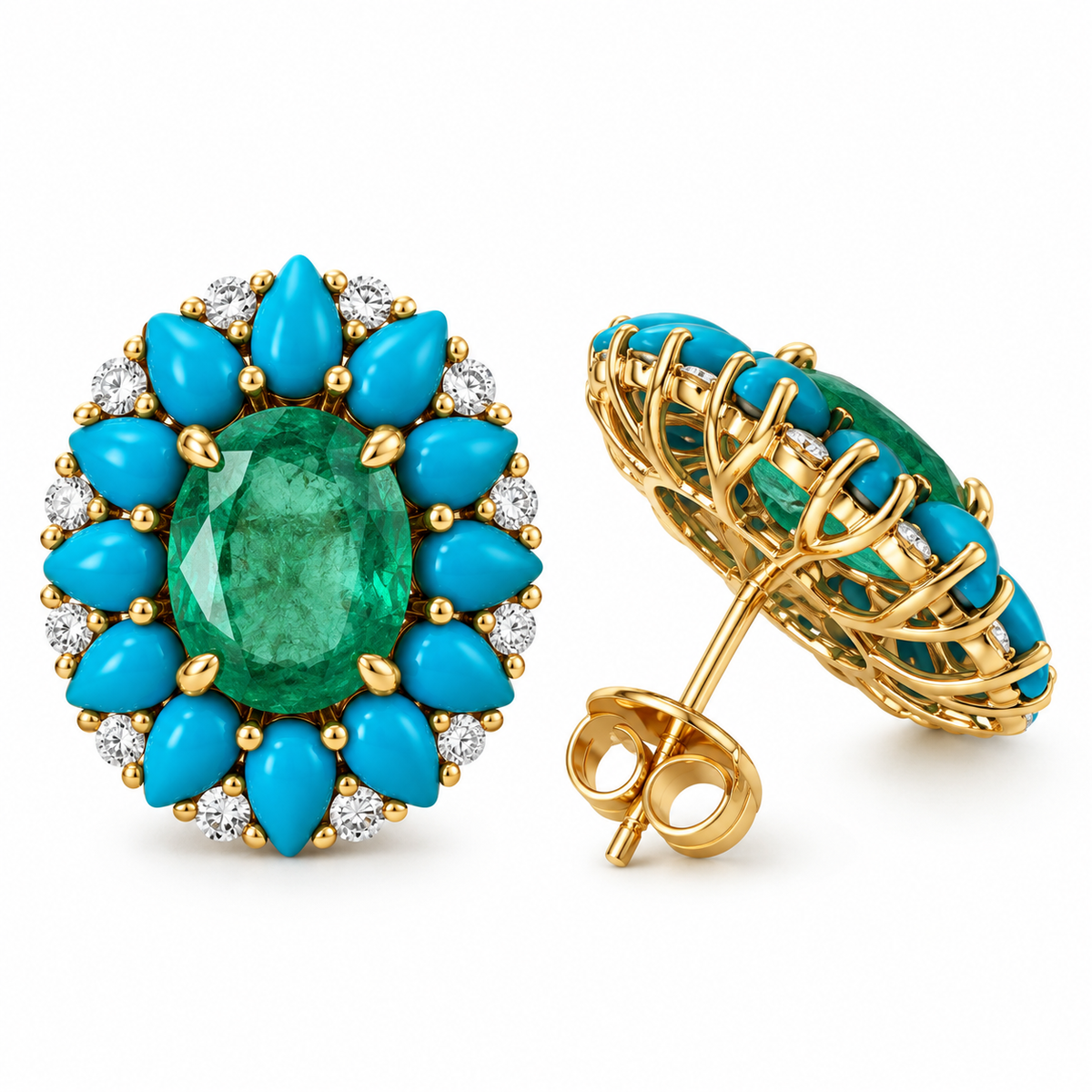 Emerald & Turquoise Sunburst Earrings