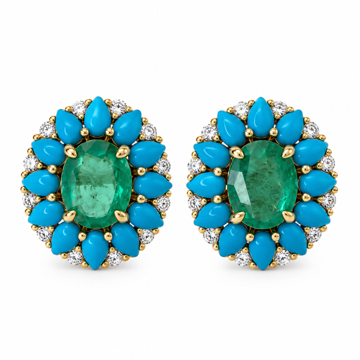 Emerald & Turquoise Sunburst Earrings