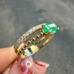 Emerald and diamond stacking ring in 14K yellow gold, two-in-one design by Santayana Jewelers Miami