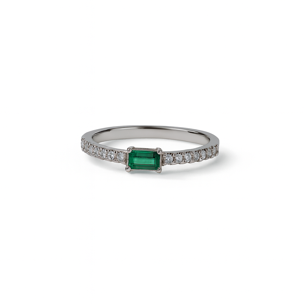 Emerald & Diamond Ring in 14K White Gold
