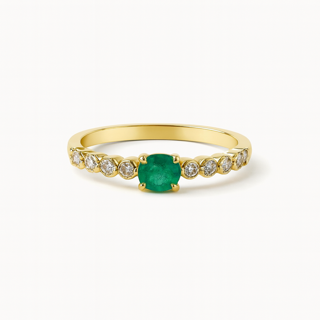 Dainty Emerald & Diamond Ring in 14K Yellow Gold