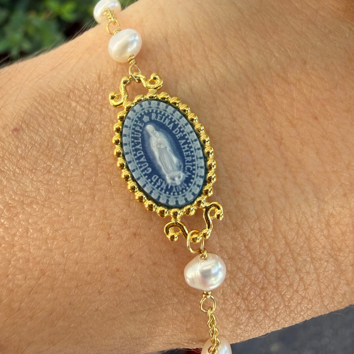 Virgencita Guadalupe Bracelet with Pearls & Agate