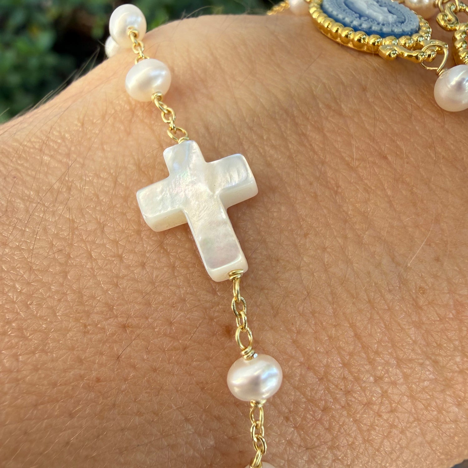 Mother of Pearl Cross Baby Bracelet