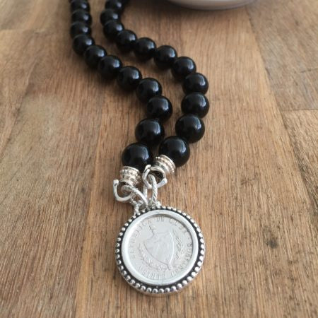 Medium Size Crest on Beaded Bezel Necklace
