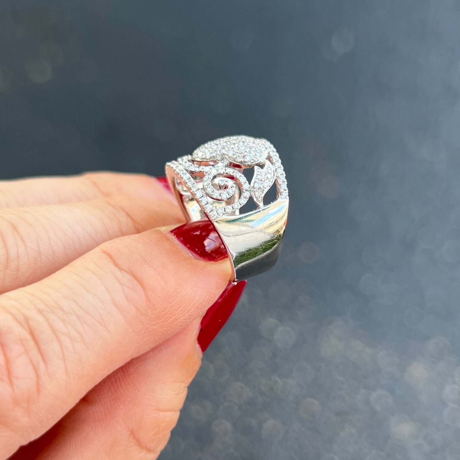 Diamond Heart Wide Ring Band