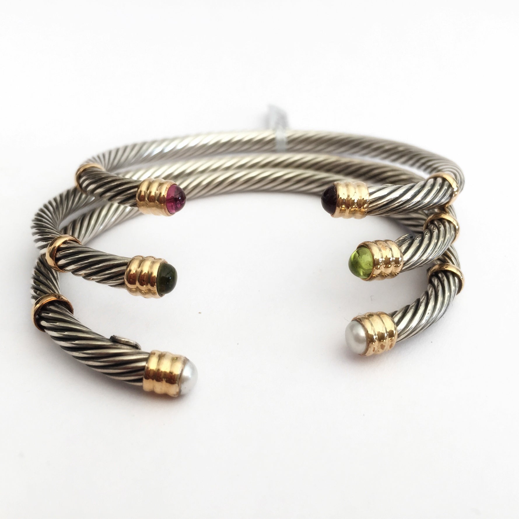 Silver twist bangles with multi color stones