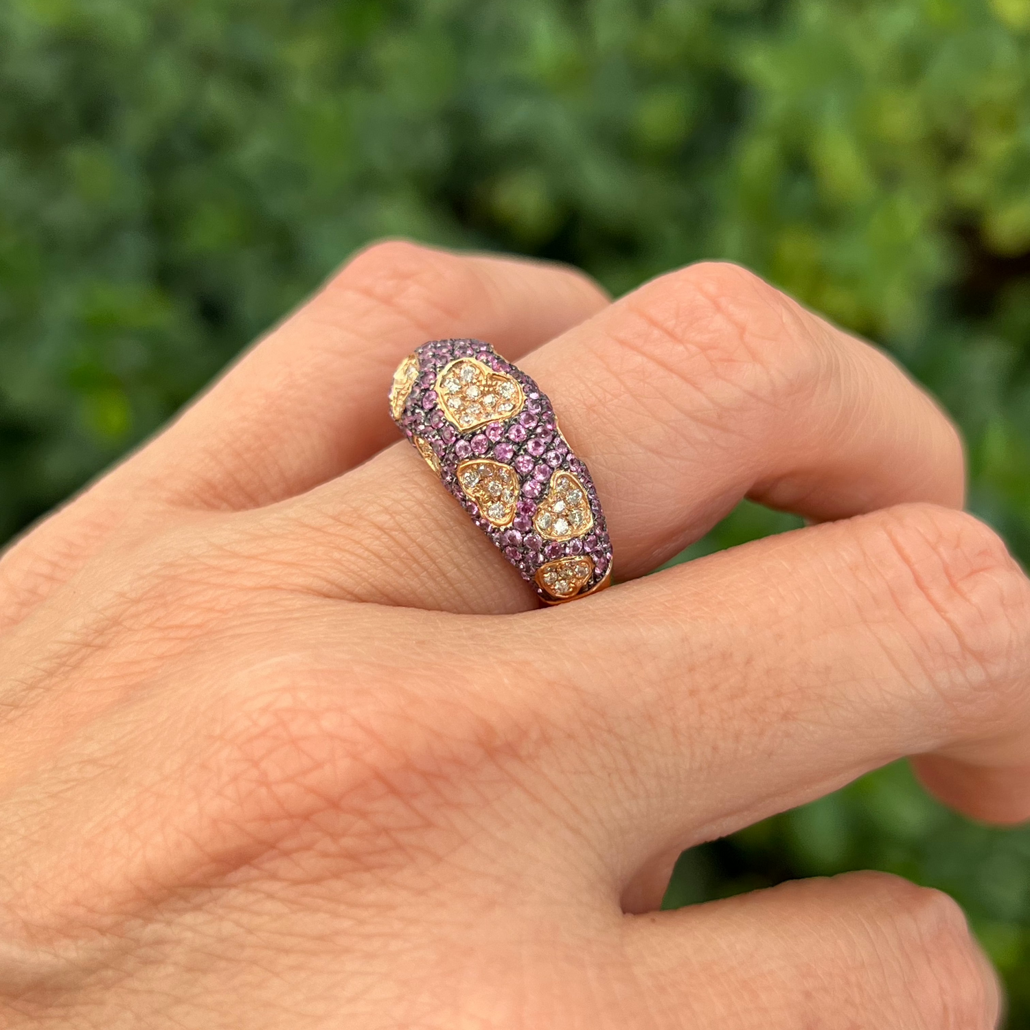 Pink Sapphire Rose Gold Heart Dome Ring