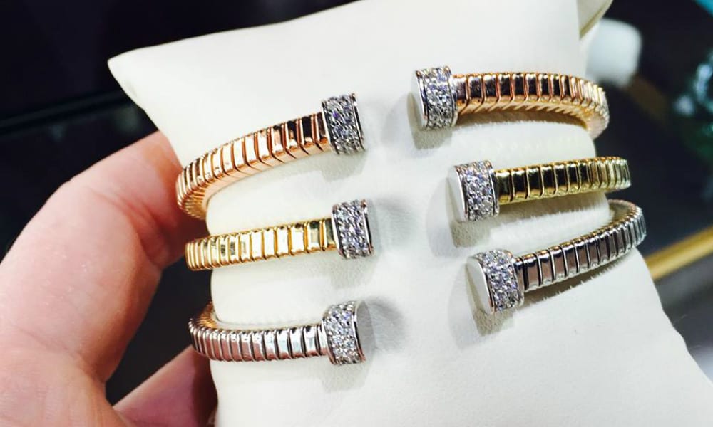 14k tri colored Italian diamond bracelets - Santayana Jewelry