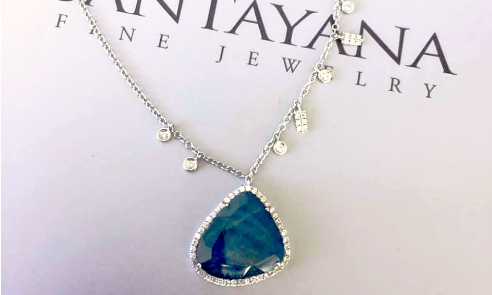 Diamond pendant with blue amazonite stone