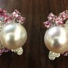 South sea pearl earrings pink sapphires and diamonds