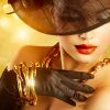 Glamour Woman Portrait over Holiday Gold Background